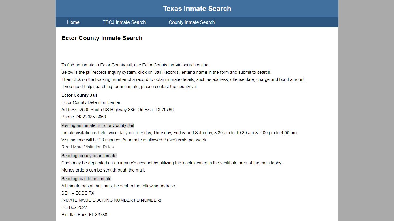 Ector County Jail Inmate Search