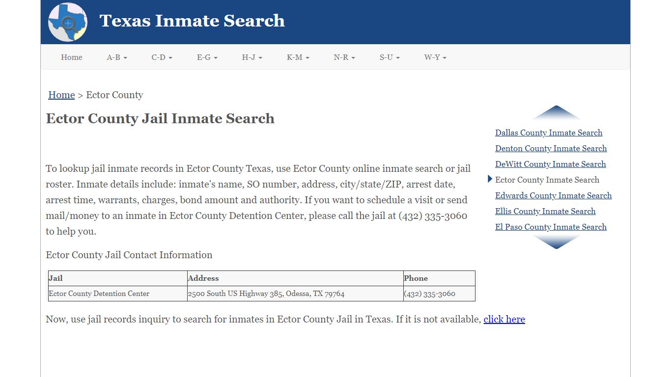 Ector County Jail Inmate Search